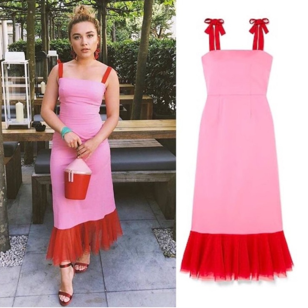 STAUD Pink and Red Midi Dress